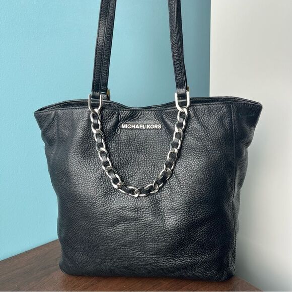 MICHAEL KORS Black Leather Jet Set Voyager Hamilton Harper Tote Laptop Work Bag - Picture 2 of 15